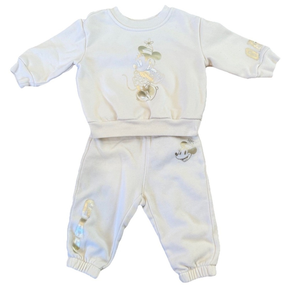 Baby Gap X Disney Baby Minnie‎ Mouse Gold Foil Cream Sweater Jogger Set 6-12M